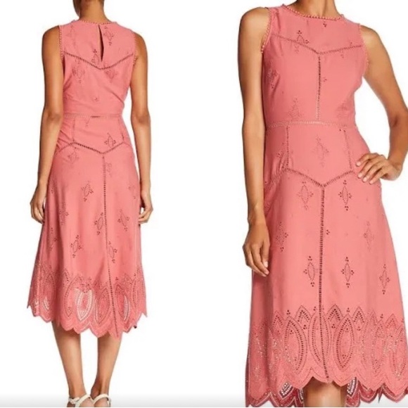 Joie - Southwest Embroidered Eyelet Scalloped Salmon Pink Sundress - Picture 5 of 12